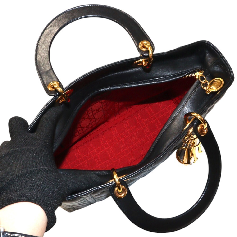 Christian Dior Lady Cannage Leather Handbag Shoulder Bag Strap Black - Picture 5 of 7
